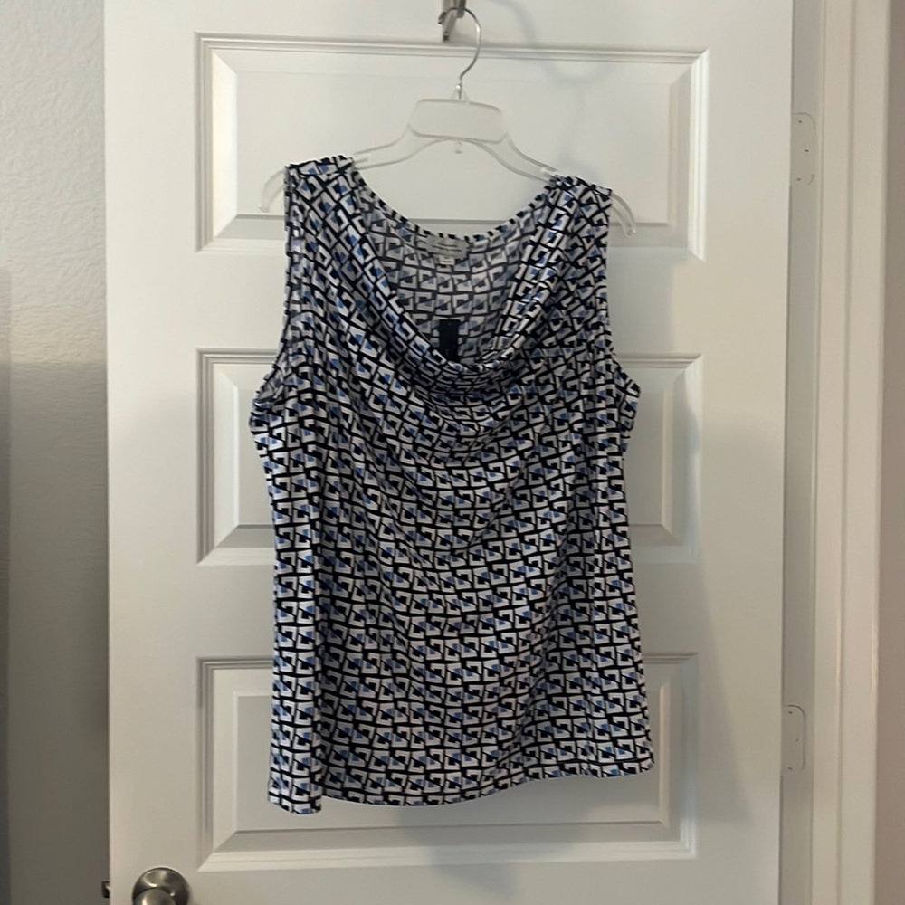 Blue Tahari blouse Arthur S Levine Sleeveless Geo Design 3X NWT  workwear layers